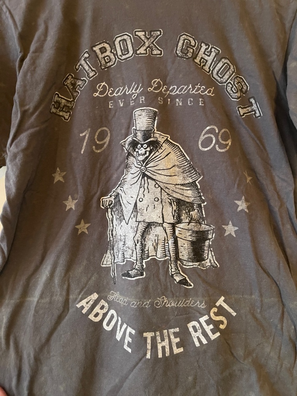 Disney Men’s Gray Haunted Mansion Hatbox Ghost Short Sleeve Tee